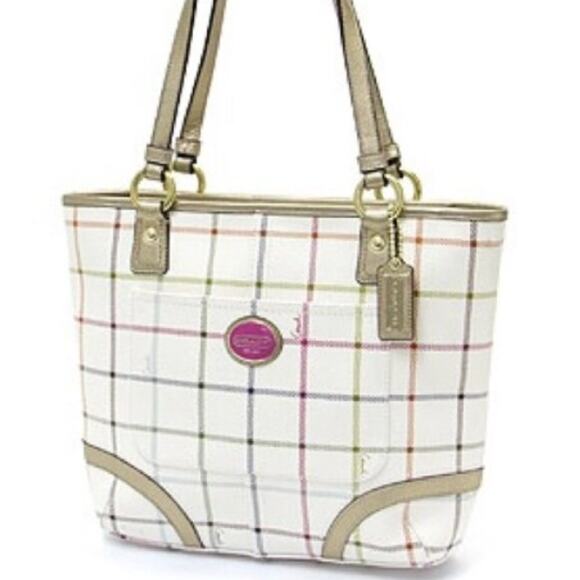 Coach plaid check white tote purse - Picture 3 of 4
